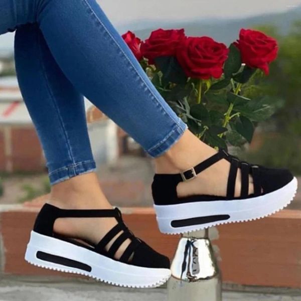 Plataforma Sandalias de mujeres romanas Verano para zapatos femeninos de talla grande Cierre las damas para mujeres al aire libre de cuña C 33