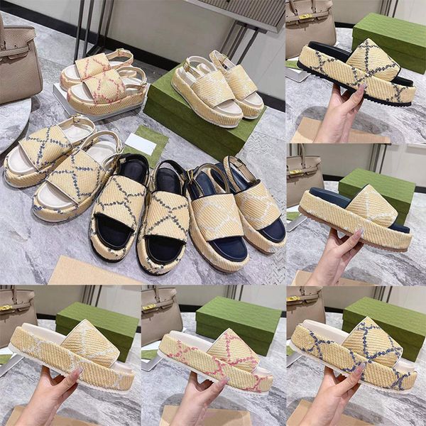 Sandalias de diseñador Mujer Doble G Zapatillas Hombres Plataforma Sandalia Correa de tobillo ajustable Sandalia Carta Tela Suela de goma Diapositivas Chanclas de playa de verano