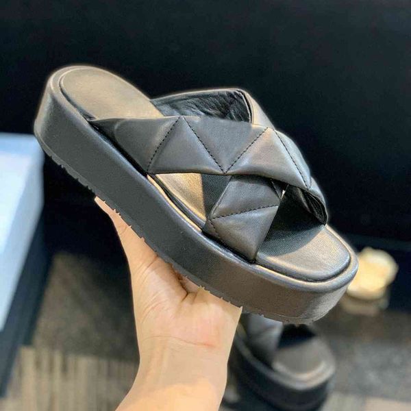 Plate-forme sandales pour femme concepteur tongs doux en cuir véritable semelle épaisse mode été femmes pantoufles plage diapositives