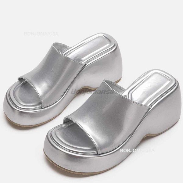 Plataforma Sandalias para mujeres Slingback Fashion Metallic Glitter Slipper Slipper Zapatos 2023 Spring informal Slip on 230807