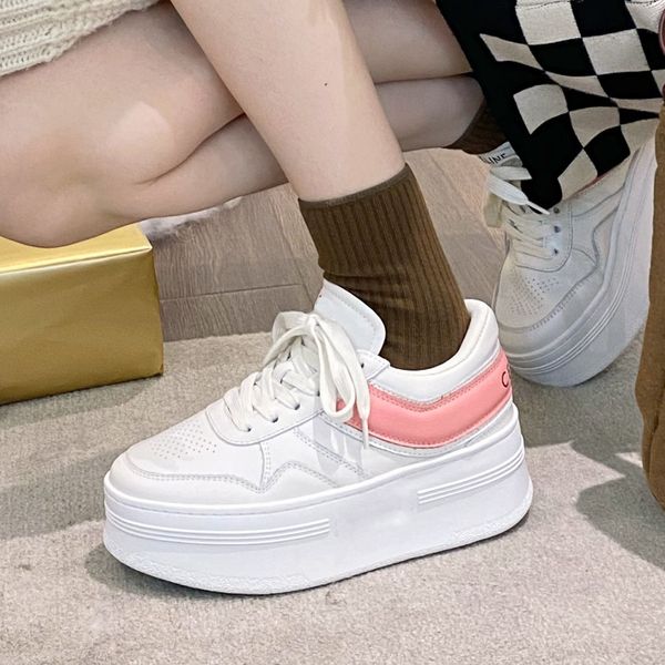 Chaussures à plateforme Arc de Triomphe Lacets Casual Petite chaussure blanche Mélanger et assortir les couleurs Top Qualité Cuir de vachette Patchwork Talons plats Femmes Designers Chaussures