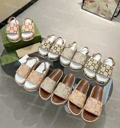 Platform Slide Sandal Designer Classics Slipper Femmes Luxury Broidered Canvas Mules Top-QualityEmbroidered Linen Sandal Shoe
