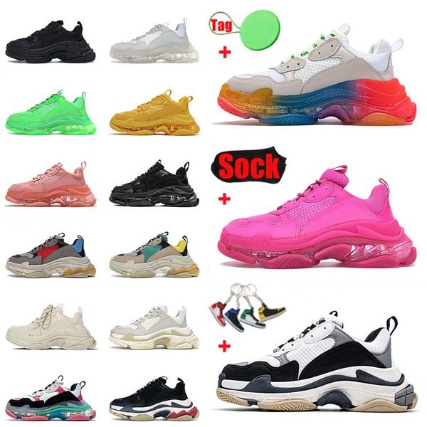 Baskets plateforme Vente en gros Baskets Triple S Homme Chaussures Femme Beige Blanc Noir Rose Vert Bleu Jaune Top qualité Paris 17 FW Luxurys Designers Crystal Bottom