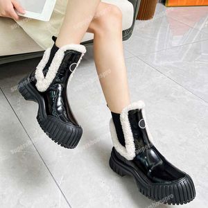 Botas de nieve con plataforma para mujer, botines de diseñador de lujo, botas de moda, zapatos de cuero real, zapato clásico, plataforma de suela gruesa, sin cordones