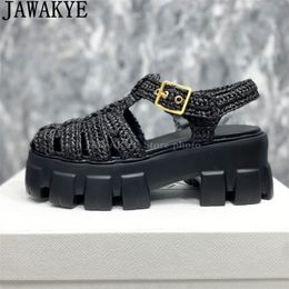 Platform dik opgeloste vrouwen touw rattan gras vlecht casual strand rome sandalen zomer punk lefu flats schoenen dames dames