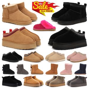 Bottines d'hiver à plateforme pour femme, pantoufles en fourrure de châtaignier, diapositives en fourrure pour hommes et femmes, ultra mini courtes à enfiler à la cheville, bottes de neige Slider Ughs House Slipper