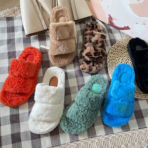 Platform Wollen Slippers Pluizig Bont Slides Designer Dames Winter Huis Slipper Warm Pluche Dikke Zool Womens Sliders Mode Outdoor Schoenen Maat 35-42