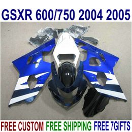 Piezas de moto de plástico para SUZUKI GSXR600 GSXR750 2004 2005 K4 carenado kit GSXR600/750 04 05 blanco azul negro carenados set R16J