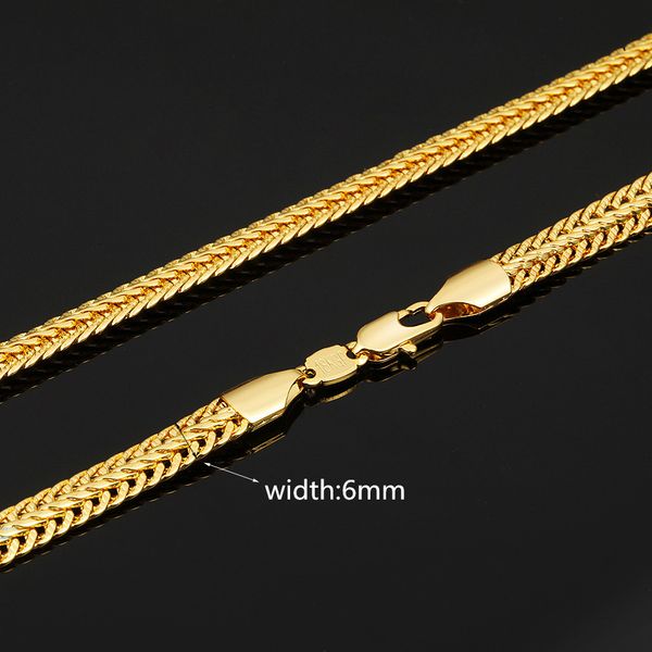 placage 18KGP Or 6MM chaîne de queue de renard Hip hop homme Bracelet Collier 16 18 20 22 24 26 28 30 32 pouces Bijoux de mode