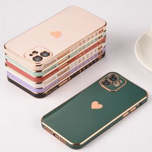 Plating Shockproof Love Heart Phone Cases voor iPhone 11 12 13 Pro Max Mini SE XR XS X 8 7 14 Plus