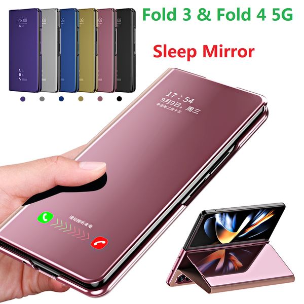 Étuis de placage pour Samsung Galaxy Z Fold 3 Fold 4 5G Fold 2 Case Magnetic Mirror Wallet Stand Smart Cover