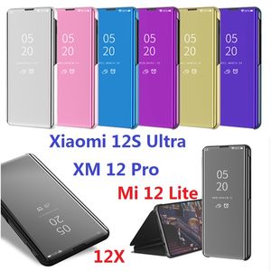 Estuches chapados para Xiaomi 12 Lite 12s Ultra 12X Estuche con espejo magnético Soporte de billetera Smart Xiaomi 12 Pro Cover