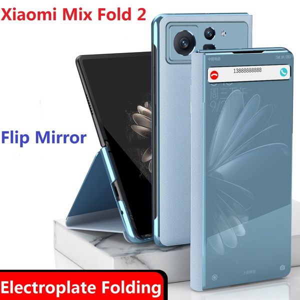 Étuis de placage pour Xiaomi Mix Fold 2 Case Flip Book Magnetic Mirror Wallet Stand Smart Cover