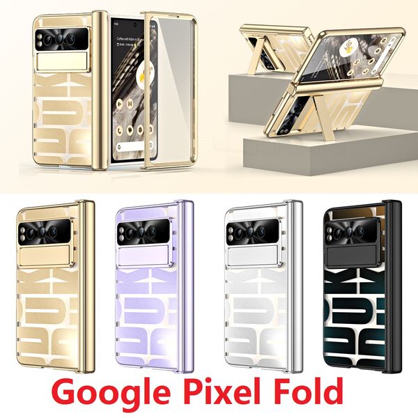 Estuches transparentes chapados para Google Pixel Fold Estuche transparente Ranura para bolígrafo Bisagra Película protectora Cubierta de pantalla