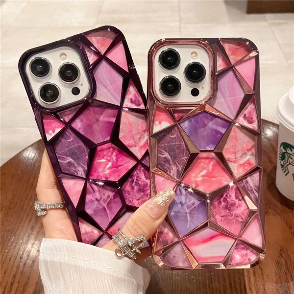 Coque de téléphone à motif de marbre plaqué, étui arrière en TPU souple résistant aux chocs pour iPhone 15 11 12 13 14 Pro Max, paillettes 3D