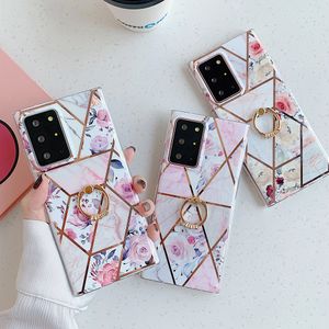 Plating Flower Phone Cases voor Samsung A72 A52 A32 A51 A71 A42 S21 S20 FE S10 S8 S9 Plus Opmerking 20 10 Ring Stand Soft Cover