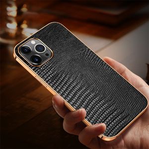 PLATING Echte hagedis patroon lederen telefoonhoesje voor iPhone 13 12 Mini 11 Pro Max XR XS Duurzame Volledige beschermende zachte bumper Animal Print Shell Shockproof