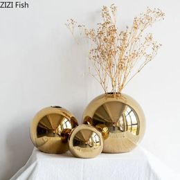 Plating Gouden Bal Keramische Vaas Woondecoratie Ornamenten Ambachten Bloempot Kunst Hydrocultuur Vazen Woondecoratie Ornament Gift 240329