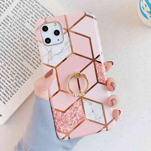 Plating Marble Phone Cases voor Huawei P40 Lite Pro P30 P20 PRO Lite Mate 20 30 Pro Lite met vingerring Zachte achterkant