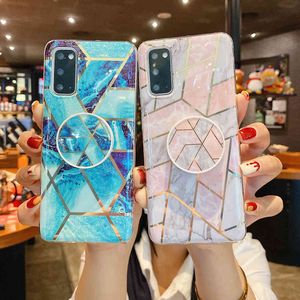 Plating Marble Phone Cases voor Samsung S21 S20 FE A52 A72 A51 A71 S10 S8 S9 Plus Note 20 Flexibele Gevouwen Stand Zachte Cover