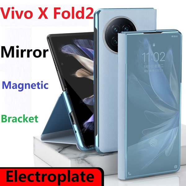 Placage Miroir Cas Pour VIVO X Fold 2 Fold2 Cas Smart Touch Vue Fenêtre Magnétique Flip Livre Réveil Sommeil Housse De Protection
