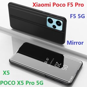 Étuis miroir de placage pour Xiaomi 13 Lite 11T 12T Redmi Note 12 Pro Plus 12C 11A 10C POCO X5 F5 X4 GT Case Smart Touch View Window Flip Book Wake UP Sleep Housse de protection