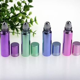 Plating Mix 4 Kleuren 10ml Roll on Glazen Flessen Essentiële Olie Staal Metalen Roller Ball voor Eliquid Olie Make-up Huidverzorging Draagbaar Voor Tra Uqlp