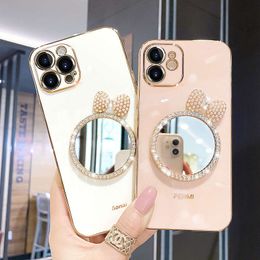 Cajas de teléfono de revestimiento para iPhone 14 Plus Pro Max con espejo de maquillaje Diseñadores de lujo Soft Silicone Shell iPhone14 13 12 Mini 11 8 7 XR X Xs Cubierta protectora a prueba de golpes