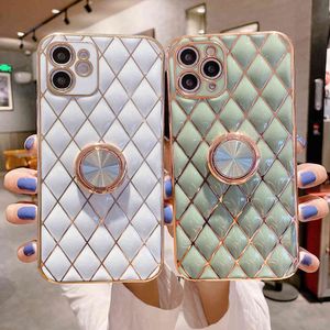 Plating Phone Cases voor Samsung Galaxy S21 Plus A52 A72 A32 A12 5G Vinger Ring Houder Schokbestendig Zachte Siliconen Achterkant