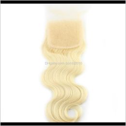 Platinum Blonde 613 Body Wave Cierre de encaje con cabello de bebé Nudos blanqueados Remy Cabello humano 4X4 Cierres de encaje M4Ljb To6Bd