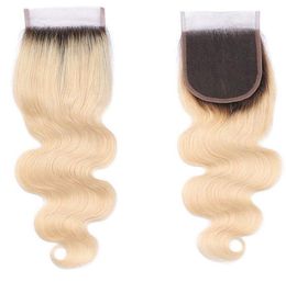 Platinum blonde ombre 1B/613 Bodygolf kanten sluiting vooraf geplukte gebleekte knopen Remy Human Hair 4x4 Lace Sluitingen