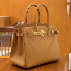 Platinum Designer Tote Bag Entièrement cousu à la main Original Factory Epsom Palm Leather Sac à main Bk30 Cuir de luxe Femme Or Marron