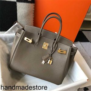 Bolso de mano de platino, totalmente hecho a mano, hilo de cera, costura, original de fábrica, piel de becerro Togo, Bk25cmbk30cm, elefante, gris, dorado, marrón, hebilla dorada