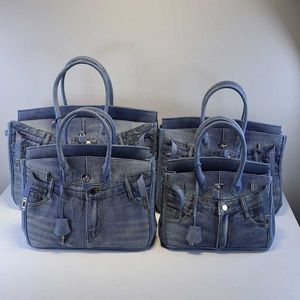 Platinum authentine cuir Designer Bk Handbag Small Crowd Trendy Brand Prank Jeans Pocket Denim mode polyvalent