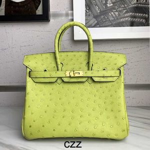 Platinum struisvogelaar Designer Handtas Tas Skin 25cm Tas Dames Apple Green Hand naaien echt leer