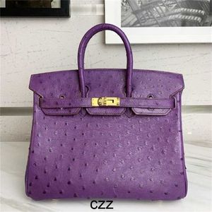 Platinum Autruch Handbag Totes marque South Africa KK KK Women's 25H Purple Swewn Wax Threa