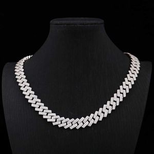 Chaîne cubaine plaquée platine de 8mm, collier Miossanite, bijoux à la mode, collier en argent, 16 pouces