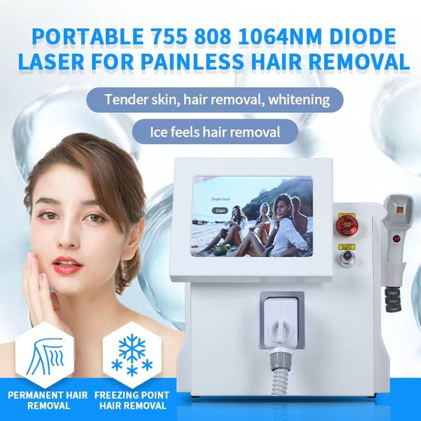 Salón de belleza Platinum Equipo de RF Depilación 2000W Diodo Láser Cabezal de enfriamiento 3 Ondas 808755 1064nm Mujeres Sin dolor Depiladora facial y corporal Dispositivo de terapia con láser frío