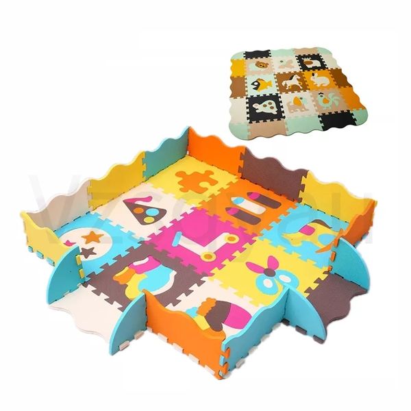 Play Mats 25PcsLot Alfombra para niños Patrón de animales de dibujos animados Alfombra EVA Espuma Puzzle Mats Baby Play Mat Toy Floor Playmat con cerca de piso 230606