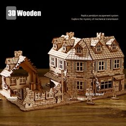 Speelmatten 3D Houten Puzzel WW2 Oorlog Stad Naoorlogse Handgemaakte Mechanische Assemblage Huis Model DIY Kits Speelgoed Bureau Decoratie Cadeaus Voor Kinderen 230613
