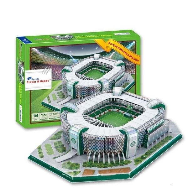 Tapetes de juego Brasil Parque Antártida estadio de fútbol aprendizaje 3D papel DIY rompecabezas modelo juguetes educativos Kits regalo 230621