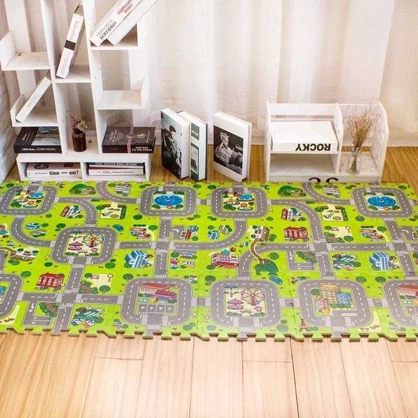 Mats de juego Nuevo 9pcs/Lot Baby Eva Foam Play Puzzle Mat City Tráfico de la ciudad Azules de ejercicio alfombra de piso y alfombra para niños almohadilla de juego