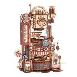 Tapis de Jeu Robotime ROKR 420pcs DIY Chocolate Factory 3D Puzzle en Bois Assemblage Marble Run Jouet Cadeau pour Enfants Adolescents Adulte LGA02 230613