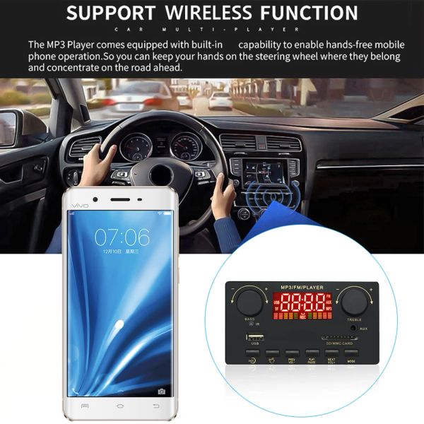 Carte de décodage Bluetooth 12 V, carte de décodeur Mp3 mains libres avec télécommande, amplificateur 80 W, écran couleur pour voiture, maison