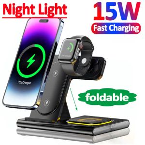 Player 15W Wireless Charger Stand 3 in 1 pour iPhone 14 13 12 Pro Max 11 xr 8 Station de quai de charge rapide pour Apple Watch 8 7 6