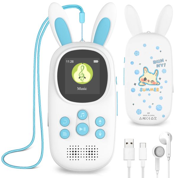 Reproductor Reproductor de MP3 de música para niños de 16 GB con Bluetooth, altavoz, radio FM, grabación, despertador, podómetro, cronómetro, admite hasta 128 GB