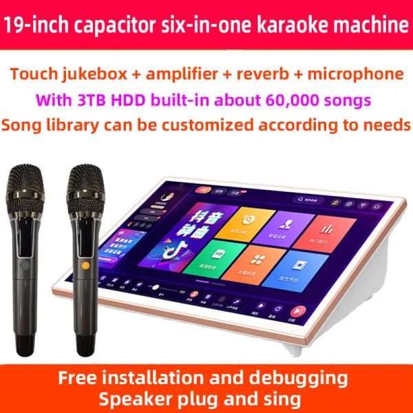 Joueur 19 pouces Condensateur Karaoke Player Amplificateur Sound Mixer Audio Professional Microphone 3 To HDD 60 000 chansons Système de karaoké