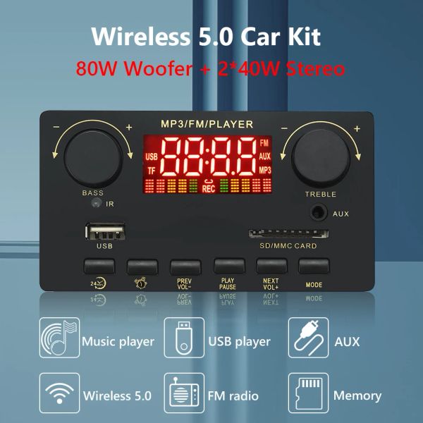 Player 2x40w 80w amplificateur Bluetooth 5.0 Player MP3 WAV Decoder Board 12v Car FM Radio Module Prise en charge de l'appel USB AUX Handsfre