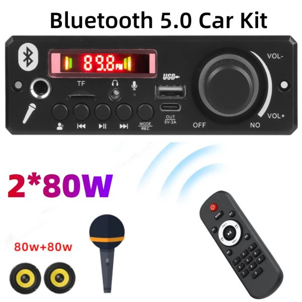 Player 80W Amplificateur Bluetooth 5.0 MP3 Decoder Board 12V Car lecteur mp3 USB FM Dossier d'enregistrement Commutation Microphone Contrôle de la main