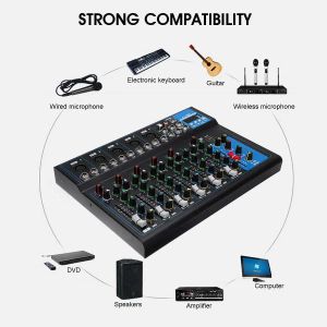 Player Bluetooth Portable Audio Mixer W / USB DJ Sound Mixing Console mp3 Jack 7 Channel Karaoke 48V Amplificateur Karaoke KTV Match Party